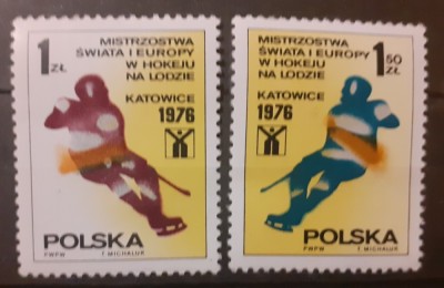 Polonia 1976 HOCHEI, C.M. DE HOCHEI PE GHEATA SERIE 2v MNH foto