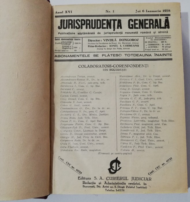 Jurisprudența generala 1938 colegat 20 Reviste de drept vol 1