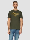 Cumpara ieftin Tricou cu decolteu la baza gatului, barbati, imprimeu cu logo, Verde inchis, S