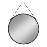 Oglindă Trapani oțel/piele artificială, neagră, &oslash;60 cm