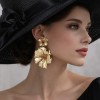 Cercei eleganti aurii model floare, otel placat aur 18k, 8cm lungime, zirconiu, pentru femei