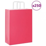 vidaXL Pungi de h&acirc;rtie 250 buc cu m&acirc;nere roz 26x12x35 cm
