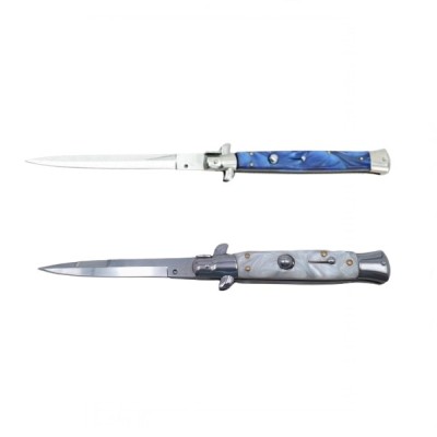 Pachet doua bricege automate, lamă stiletto, 23 cm, albastru/argintiu foto
