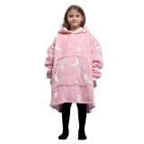 Patura cu maneci, Luna Roz, tip Hanorac, fosforescenta, ultra usor si calduros, cu buzunar tip cangur, manseta elastica, Flanel &amp;amp; Polar, 75 cm