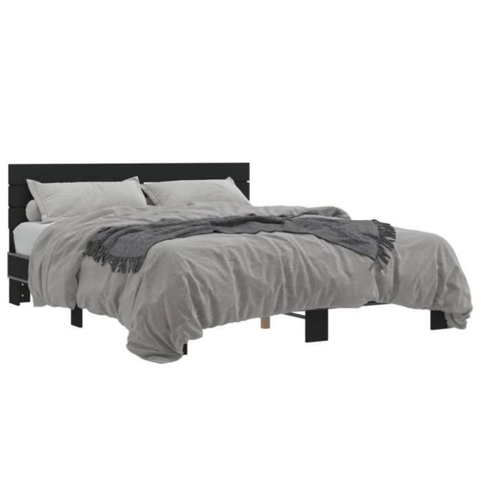 vidaXL Cadru de pat, negru, 150x200 cm, lemn prelucrat și metal 3280142