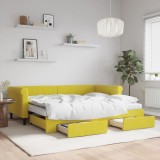 Cumpara ieftin Pat de zi cu extensie și sertare, galben, 90x200 cm, catifea