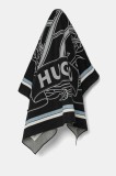 HUGO eșarfă din bumbac culoarea negru, cu imprimeu, 50540767