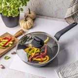 Tigaie din aluminiu turnat, marmorata, cu capac, neagra, 24cm, Klausberg