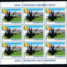 ROMANIA 2004 LP 1633 a ROMANIA MEMBRA NATO COALA MICA DE 9 TIMBRE DANTELAT MNH