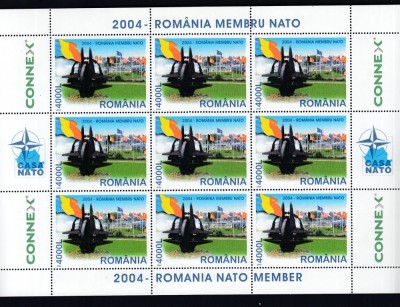 ROMANIA 2004 LP 1633 a ROMANIA MEMBRA NATO COALA MICA DE 9 TIMBRE DANTELAT MNH foto