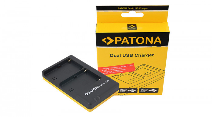 Sony NP-FM500H FM500H Dual Quick baterie / &icirc;ncărcător de baterie cu cablu micro USB - Patona
