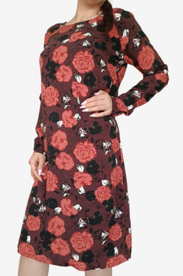 Rochie pana la genunchi, cu imprimeu floral si maneca lunga, multicolor, XS foto