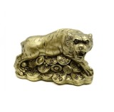 Statueta Feng Shui Tigru cu Monede si Pepite - 9cm, model TT25