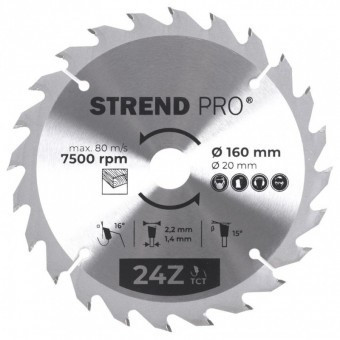 Disc pentru fierastrau circular, Strend Pro TCT 160x2.2x20 mm 24T, pentru lemn, lame SK foto
