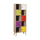 Biblioteca Adore Rainbow, 10 rafturi, Multicolor - Sonoma, 67x185x30 Cm