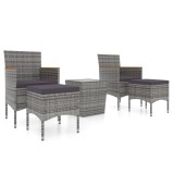 Set mobilier bistro gradina 5 piese gri, poliratan si sticla