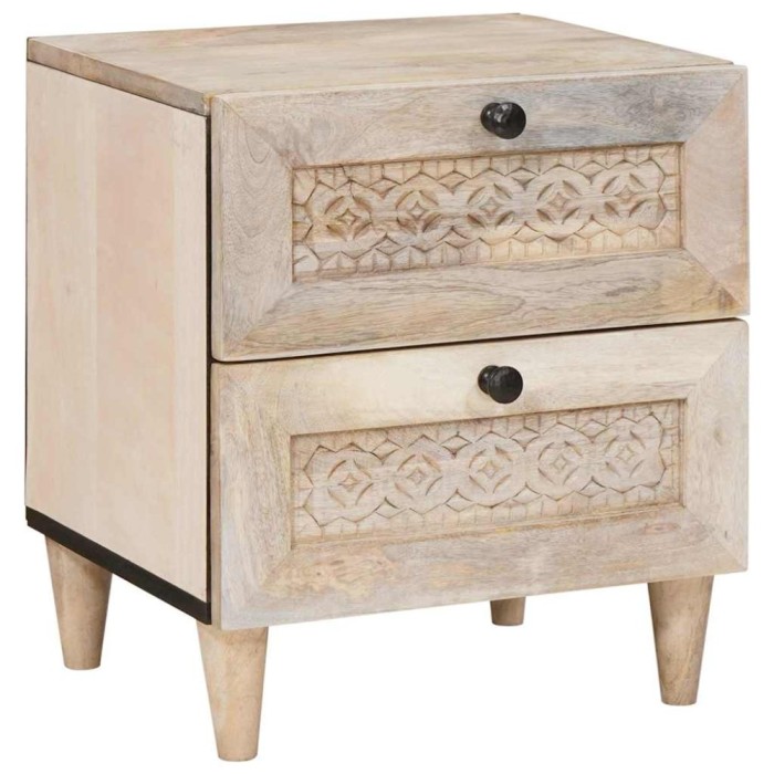 vidaXL Noptieră cu sertar Bej 40 x 33 x 46 cm Lemn masiv de mango 4018114