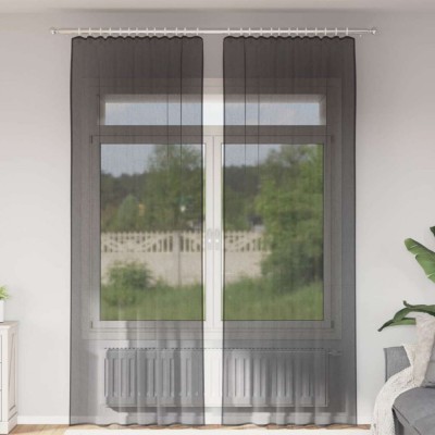 vidaXL Perdele Voile cu buzunare pentru bare 2 buc Negru foto