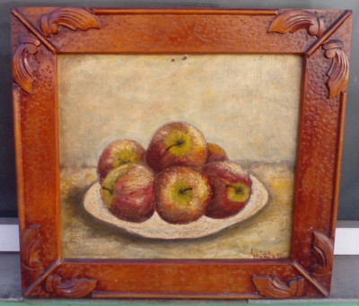 Tablou vechi - taler cu mere - semnat Ghiata D. foto