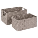 Set Coșuri Depozitare, Metalic, Impletit, 2 Bucăți, Culoare Taupe, Oem