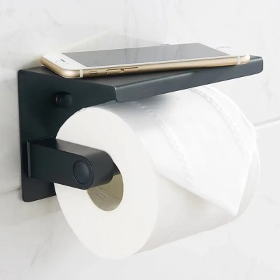 Suport pentru hartie igienica cu raft suplimentar, din otel, culoare neagra foto