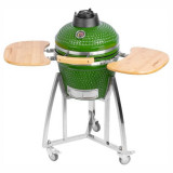 Gratar gradina cu carbuni, grill rotund, ceramic, cu roti, capac, rafturi, verde, 40x97.5 cm, Kamado Egg 16 GartenVIP DiyLine, Strend Pro