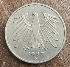 C50 - Moneda foarte veche - Germania - 5 marci - 1987 litera D