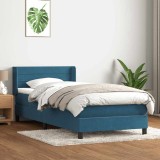 vidaXL Pat box spring cu saltea, albastru &icirc;nchis, 80x210 cm, catifea 3318181
