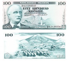 Islanda 100 Kronur Coroane 1961 P-44a UNC