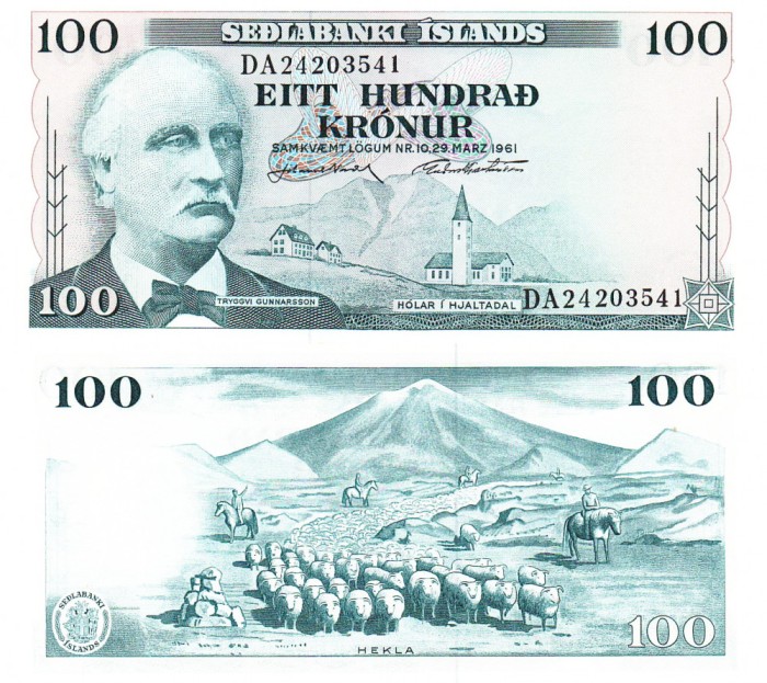 Islanda 100 Kronur Coroane 1961 P-44a UNC