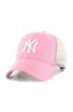 47brand șapcă MLB New York Yankees culoarea roz, cu imprimeu B-BRANS17CTP-RSA, 47 Brand