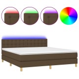 Cumpara ieftin Pat cu arcuri, saltea si LED, maro inchis, 160x200 cm, textil