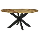 Masă Dining Rotundă Lemn Masiv Mango vidaXL &Oslash;160x76 cm Maro Rustic Sufragerie 6 Persoane