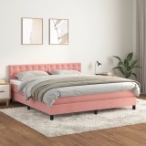 Cumpara ieftin Gossi pat box spring cu saltea, roz, 160x200 cm, catifea