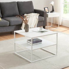 Masuta cafea cu raft Solund 60x60x45cm alb mat [en.casa] HausGarden Leisure foto