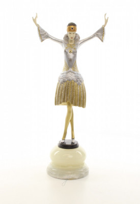Dansatoare cu turban- statueta din bronz pictat pe soclu din jad EX-5 foto