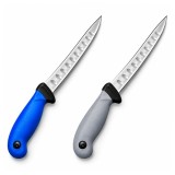 Cumpara ieftin Set doua cuțite pentru filetat DEPOX&reg;, lamă curbată din oțel inoxidabil cu alveole, m&acirc;ner ergonomic, 29 cm, albastru/gri