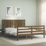 VidaXL Cadru de pat cu tăblie, maro miere, 160x200 cm, lemn masiv