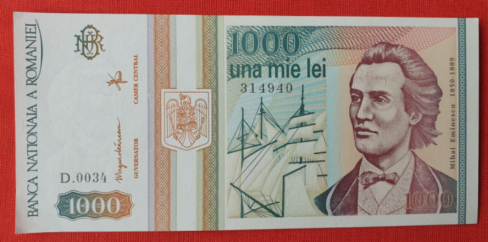 1000 Lei 1993 - Eminescu - Una mie lei - bancnota in stare foarte buna