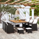 vidaXL Set mobilier de exterior cu perne, 11 piese, negru, poliratan 42550