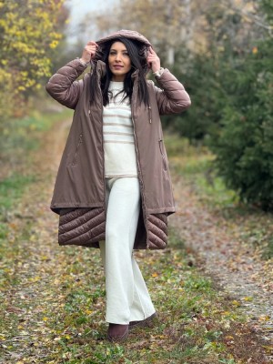 Geaca dama lunga maro cu gluga foto