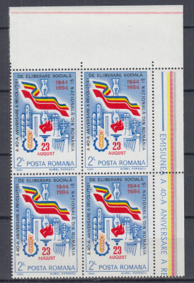 ROMANIA 1984 LP 1109 A 40-a ANIVERSARE A REVOLUTIEI DE ELIBERARE BLOC DE 4 MNH foto