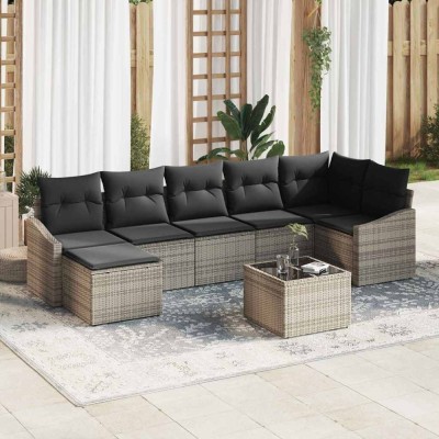 Set de canapele pentru grădină 8 pcs Gri Rattan poli foto