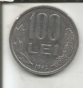 No(1) moneda-ROMANIA-100 Lei 1992 foto