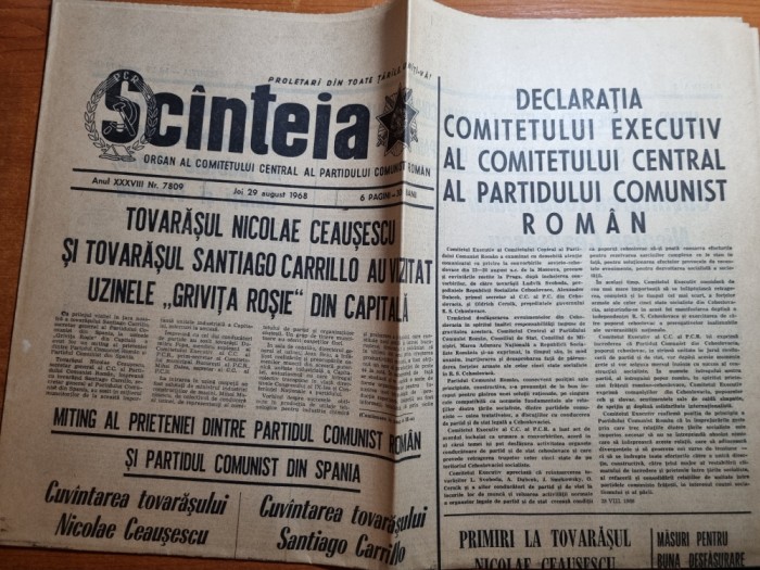 scanteia 29 august 1968-vizita presedintelui spaniei in romania