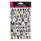 Set Autocolante Pop-Up, 68 Bucăți, Litere Majuscule, Textură Piele, Negru/Auriu, Oem