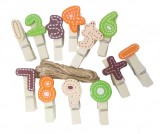 Set 12 carlige din lemn cu numere si sfoara,3.5cm