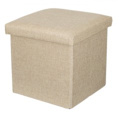 Taburet cu Spațiu de Depozitare, Pliabil, Material MDF și Poliester, Dimensiuni 30x30x30cm, Culoare Bej