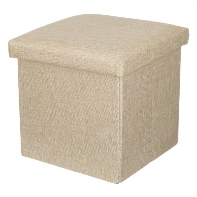 Taburet cu Spațiu de Depozitare, Pliabil, Material MDF și Poliester, Dimensiuni 30x30x30cm, Culoare Bej foto