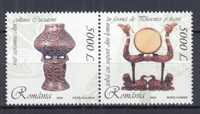 ROMANIA 2004 LP1658 EMISIUNE COMUNA ROMANIA-CHINA OBIECTE LACUITE SERIE MNH
